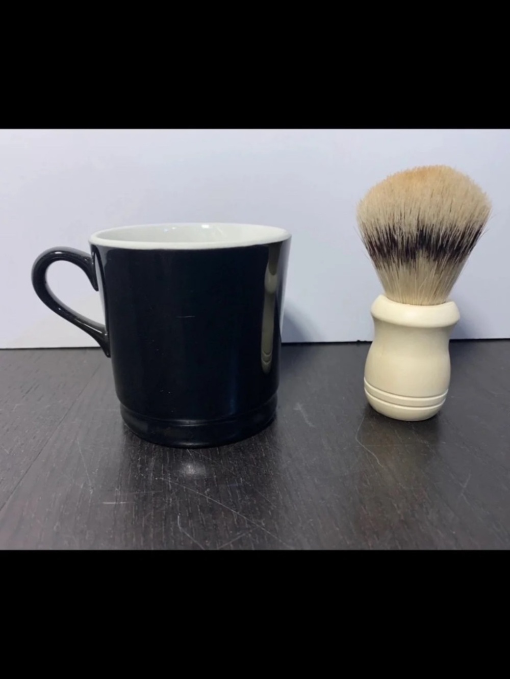 Hall China Black Glossy Ceramic Shaving Mug with Shaving Brush or Coffee Mug
